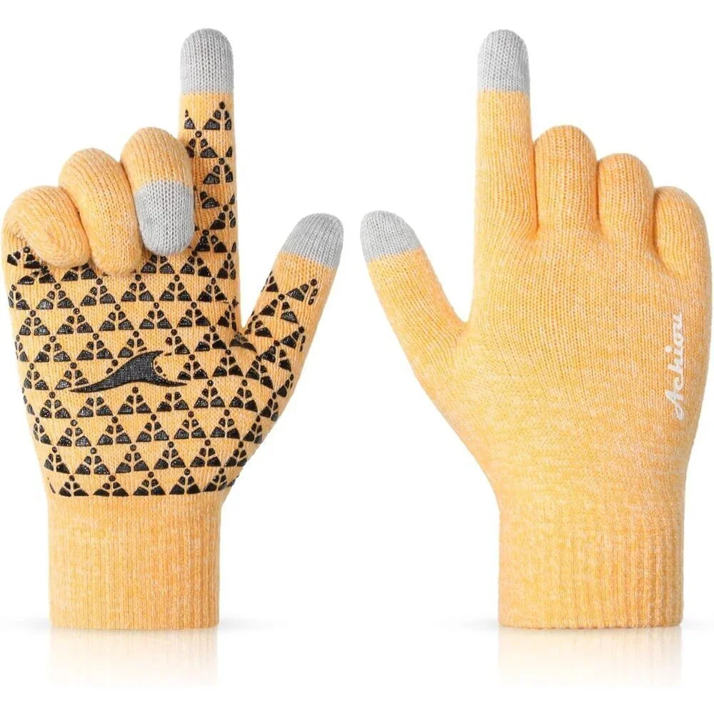 Women Angel Yellow Upgraded Touch Screen Thermal Soft Knit Lining Winter Glove